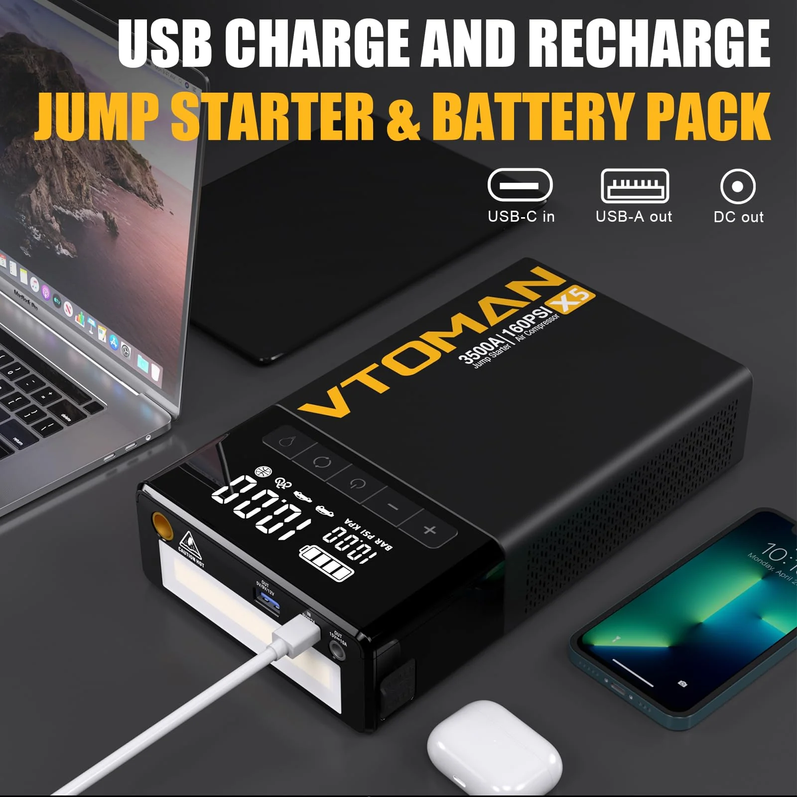 VTOMAN X5 Jump Starter with Air Compressor - Image 5